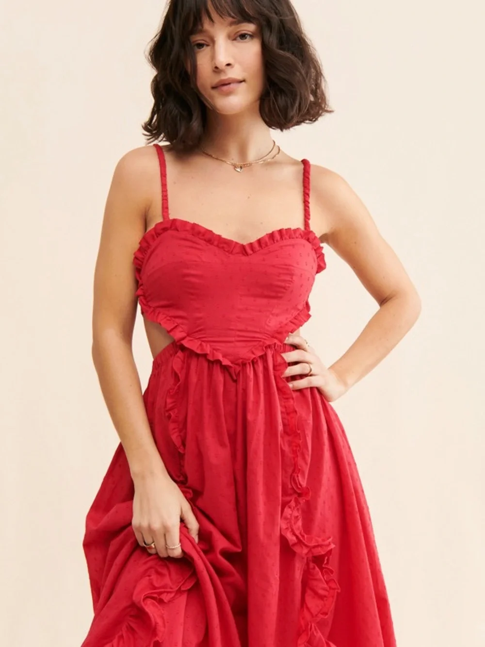 100% Cotton FARM Rio Scarlet Ruffle Cutout Maxi Dress - Picture 3 of 3